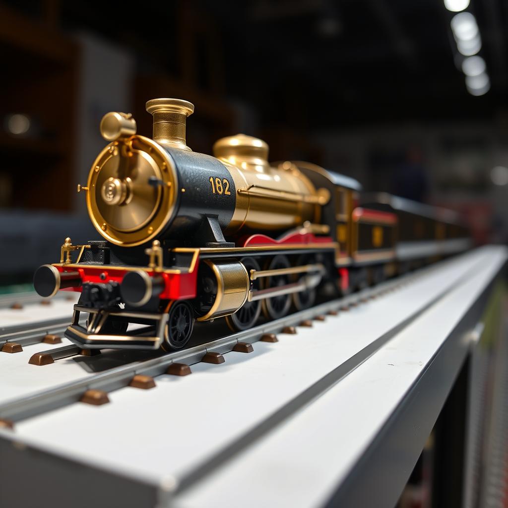 Model railroad enthusiasts examining layouts and locomotives together